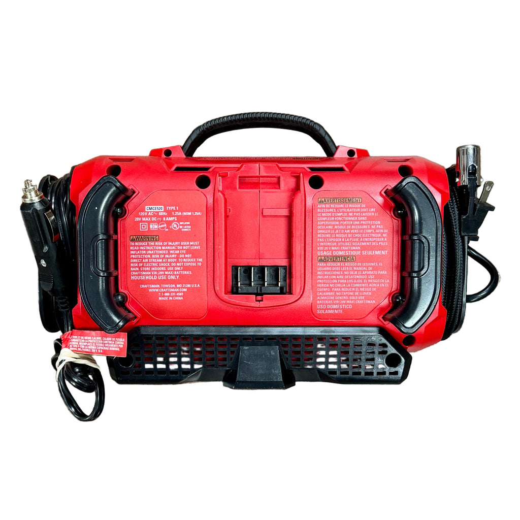 CRAFTSMAN V20 Cordless High Pressure Inflator (CMCE520) Red power tool on a wooden floor
