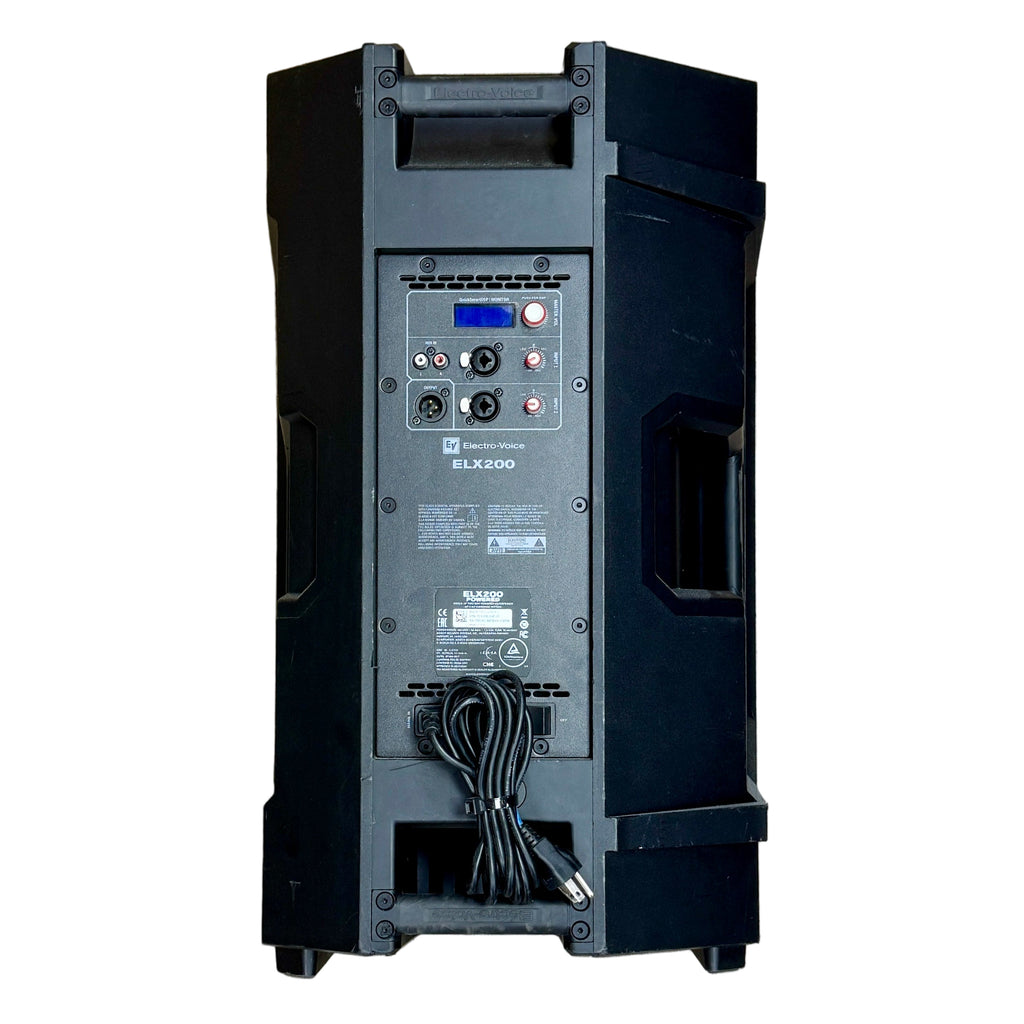 Electro-Voice ELX200 Single 15" Two-Way Powered Loudspeaker Black speaker on a wooden floor