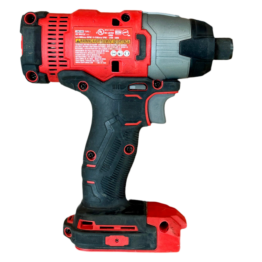 CRAFTSMAN V20 1/4" Cordless Impact Driver w/ Battery (CMCF800) Red and black cordless drill on a white background