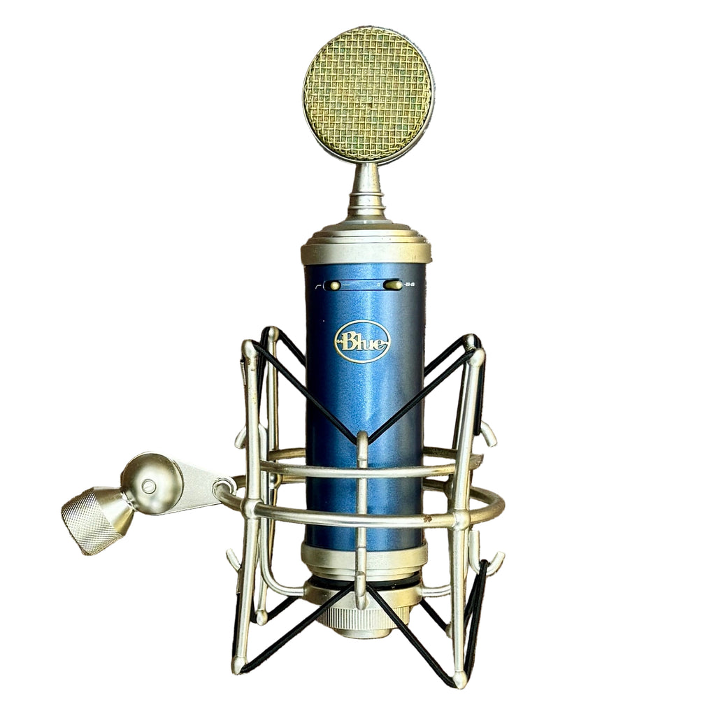 Blue Bluebird SL Large-Diaphragm Cardioid Condenser Microphone w/ Stand Blue microphone on a wooden panel background
