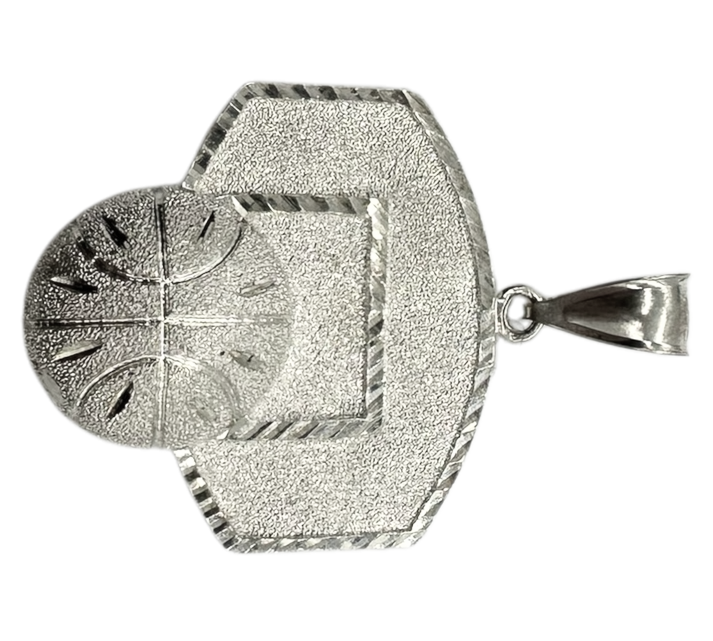 Sterling Silver Diamond Cut Basketball Pendant side