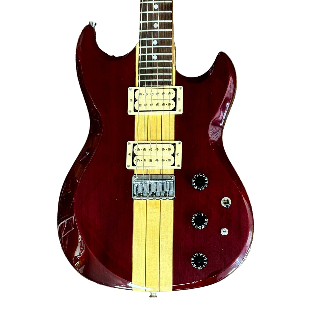 Aria Pro II Thor Sound TS-300 Electric Guitar w/ Hard Case Electric guitar with a red body and yellow neck on a white background