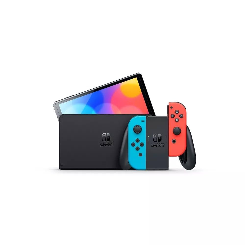 Nintendo Switch console with Joy-Con controllers on a white background