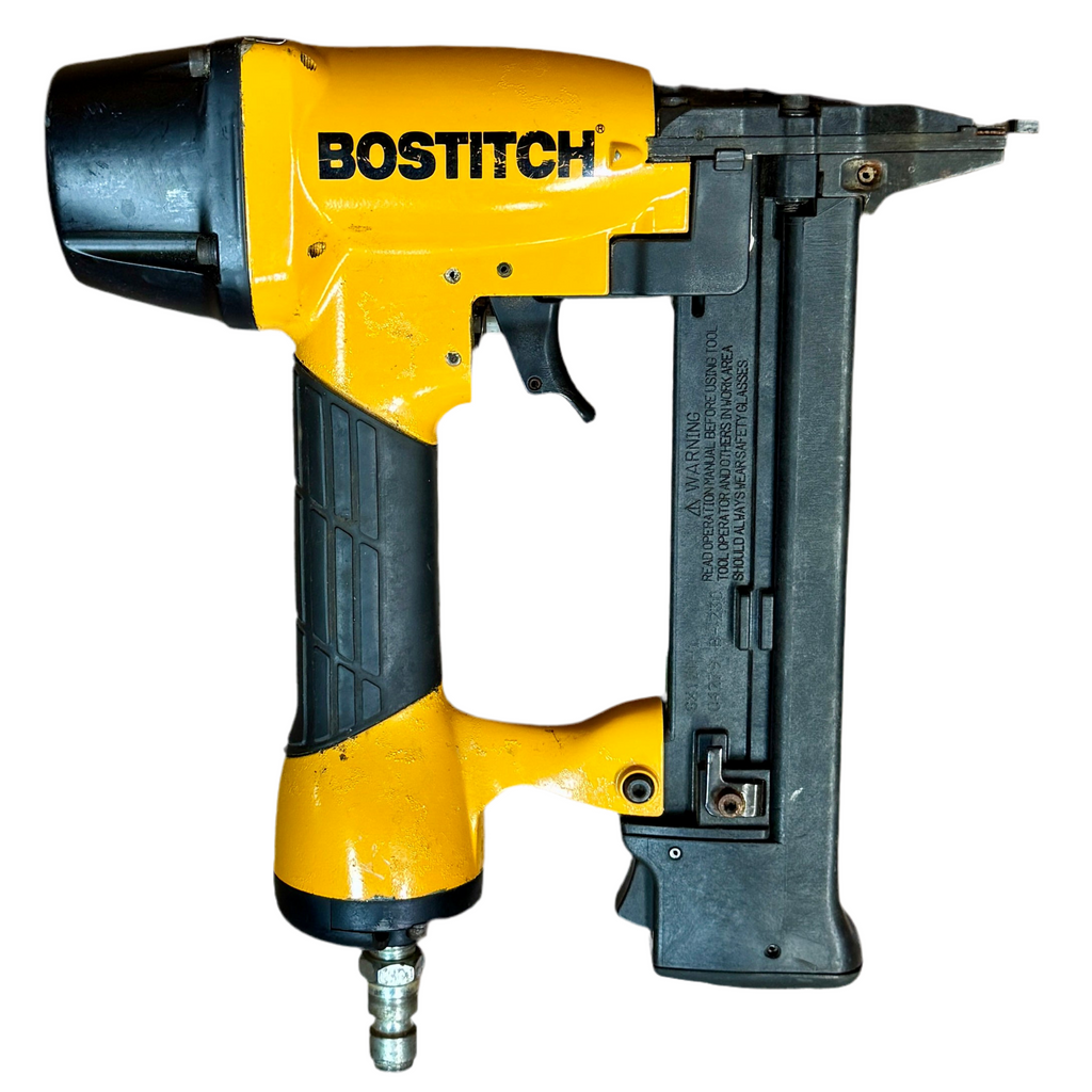 BOSTITCH 18-Gauge 1-1/2" Narrow Crown Stapler w/ Hard Case (SX150) Yellow and black Bostitch nail gun on a white background