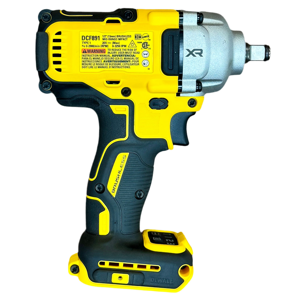 DeWalt 20V MAX XR 1/2" Mid-Range Impact Wrench w/ Battery (DCF891) Yellow and black cordless impact wrench on a white background