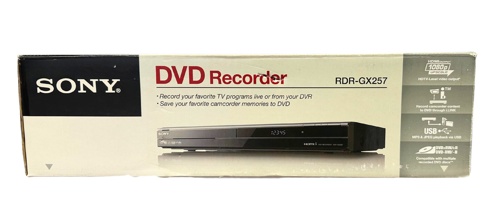Sony DVD Recorder RDR-GX257 packaging on a white background