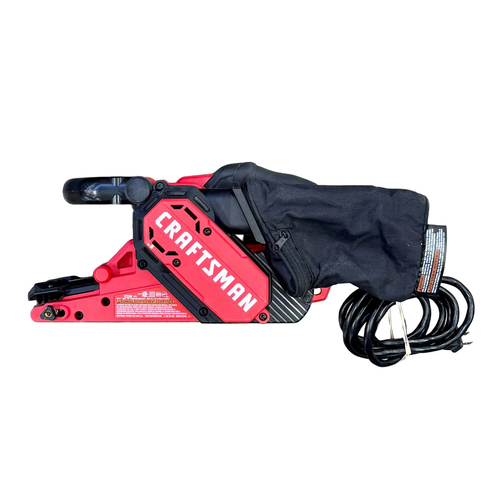 CRAFTSMAN 7-Amp 3" x 21" Corded Belt Sander (CMEW213) Craftsman belt sander with a black glove on a white background