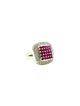 18K White Gold 1CTW Diamond & Ruby Cluster Pavé Square Halo Ring