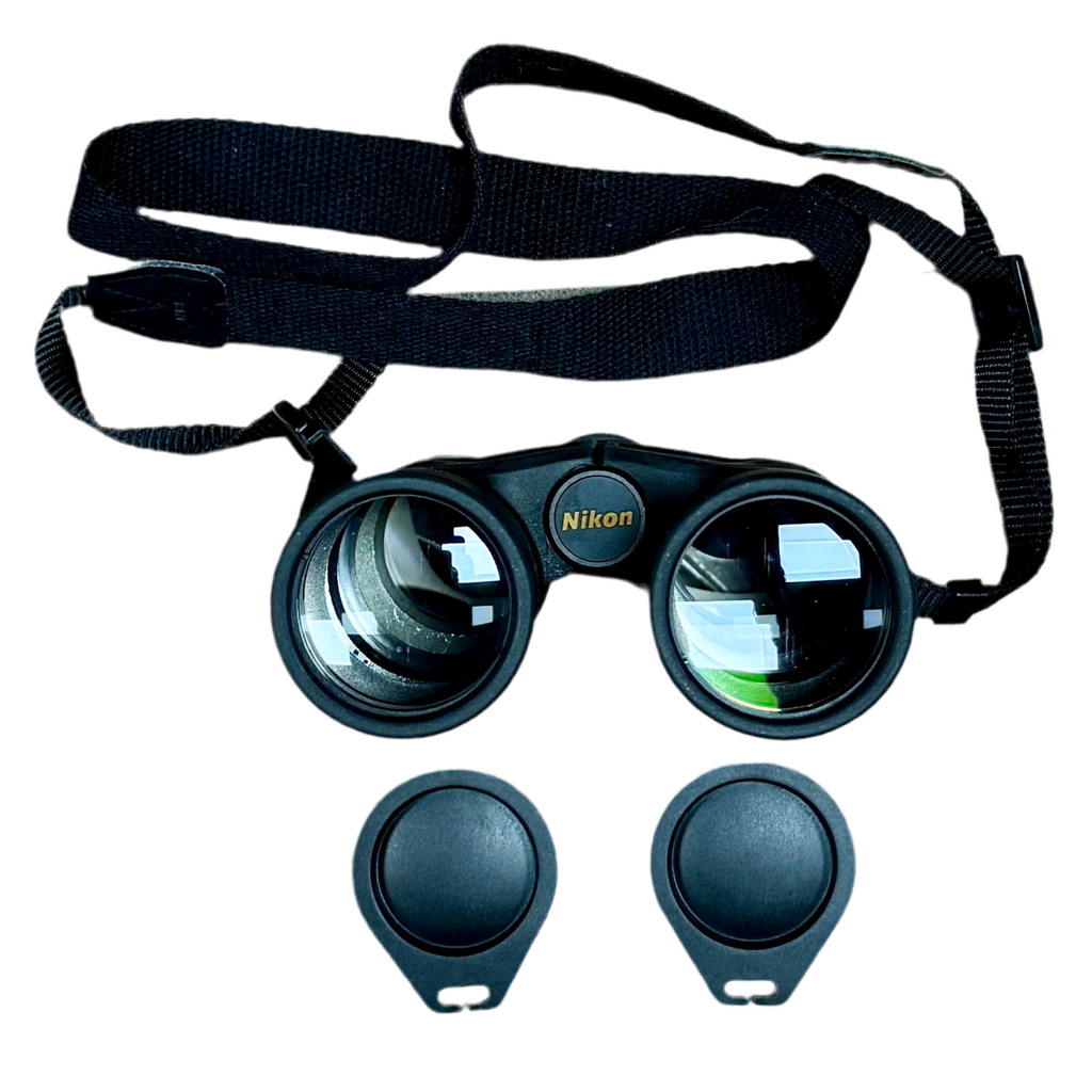 Nikon PROSTAFF 3S 10x42 7-Degree Waterproof Binoculars w/ Case & Caps Nikon binoculars with a strap on a white background