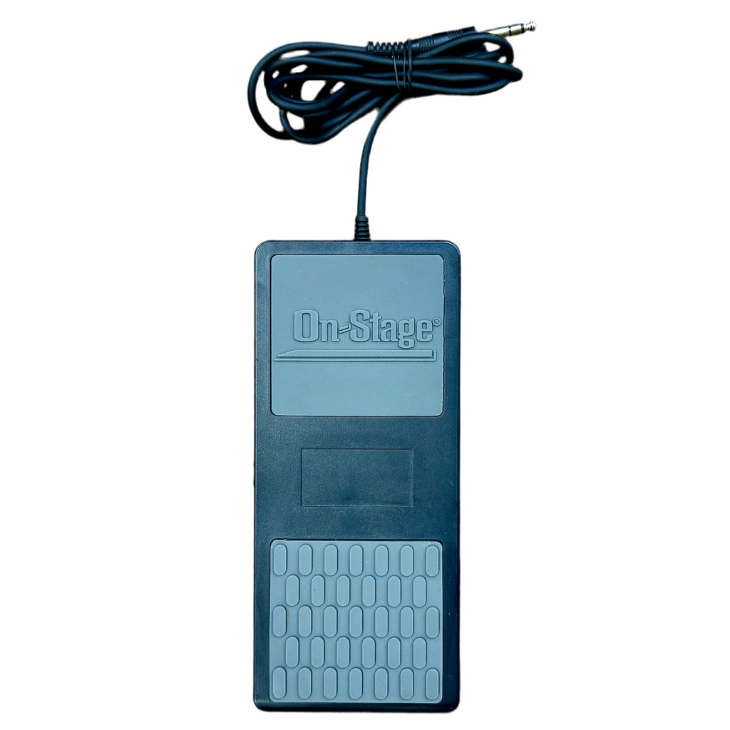 On-Stage KEP100 Expression Pedal Blue foot pedal with On-Stage branding and a cable on a white background