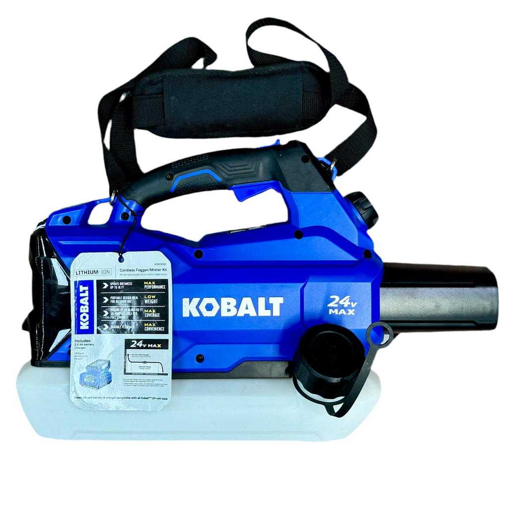 Kobalt 24V 0.53-Gallon Battery-Powered Plastic Handheld Fogger w/ Battery & Charger (KFG 1024B-03) Blue Kobalt power tool with black accents on a white background