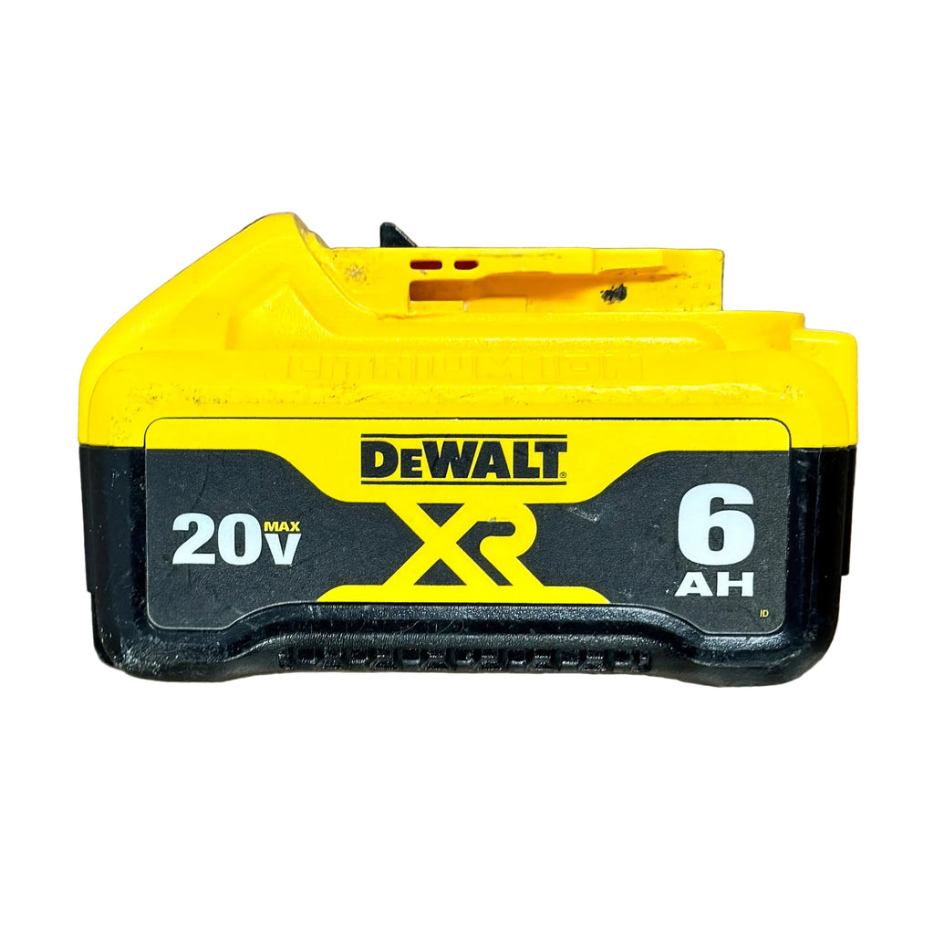 DeWalt 20V MAX XR 18-Gauge 2-1/8" Brushless Cordless Brad Nailer w/ Battery (DCN680) DeWalt battery pack on a wooden surface