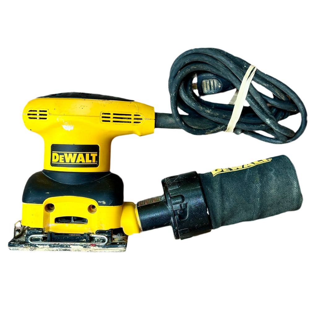 DeWalt 2.4-Amp 1/4" Corded Sheet Palm Grip Sander w/ Hard Case (D26441) Yellow and black DeWalt power tool with a cord on a white background