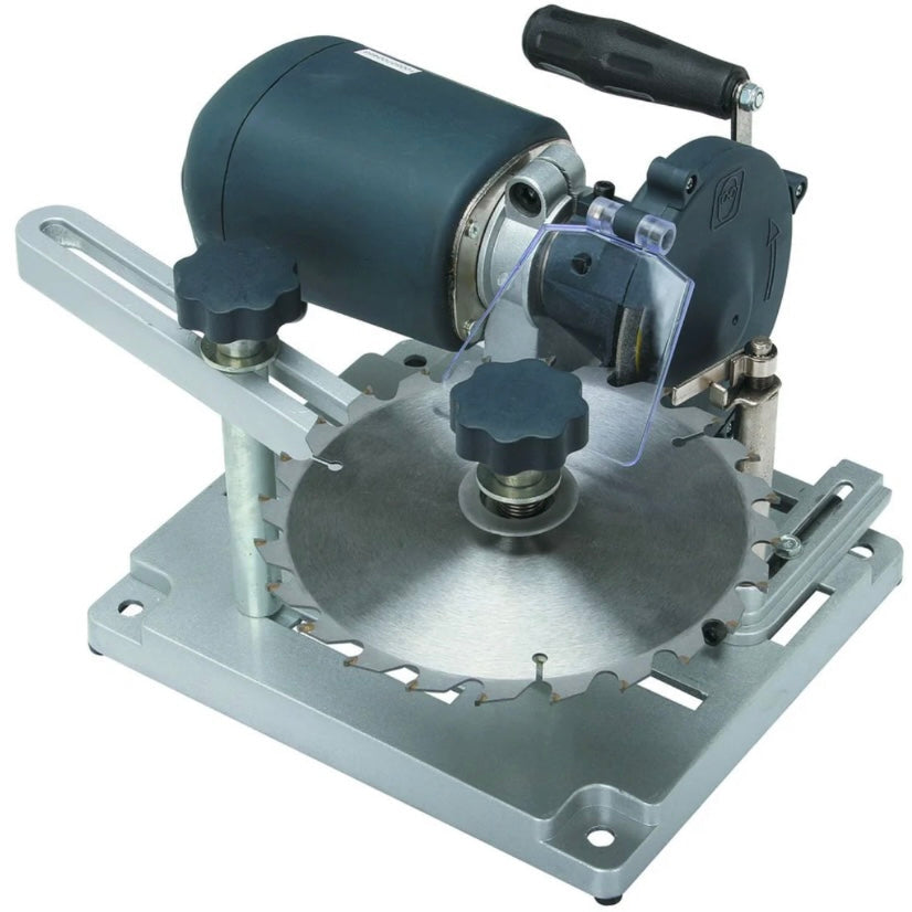 Circular saw with a motor on a white background
