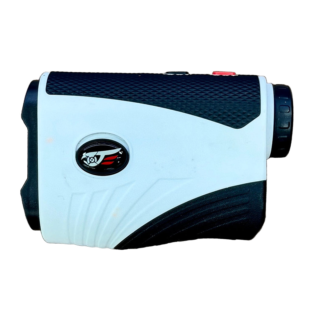 VyKure Laser Golf Rangefinder w/ Slope Golf rangefinder with a black and white design on a white background