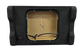 Black car audio subwoofer enclosure with visible wiring on a white background