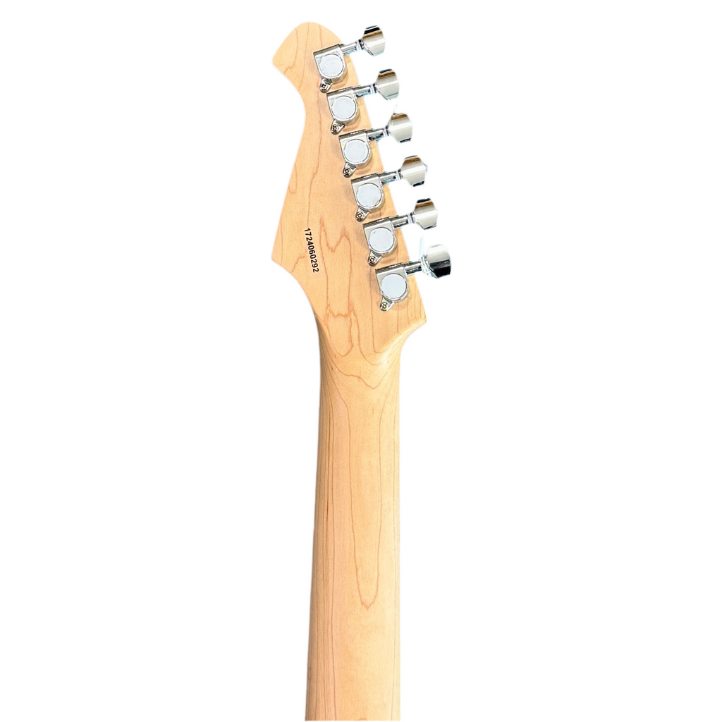Aria Pro II STG-Series STG-003 Electric Guitar Neck of a guitar with tuning pegs on a white background