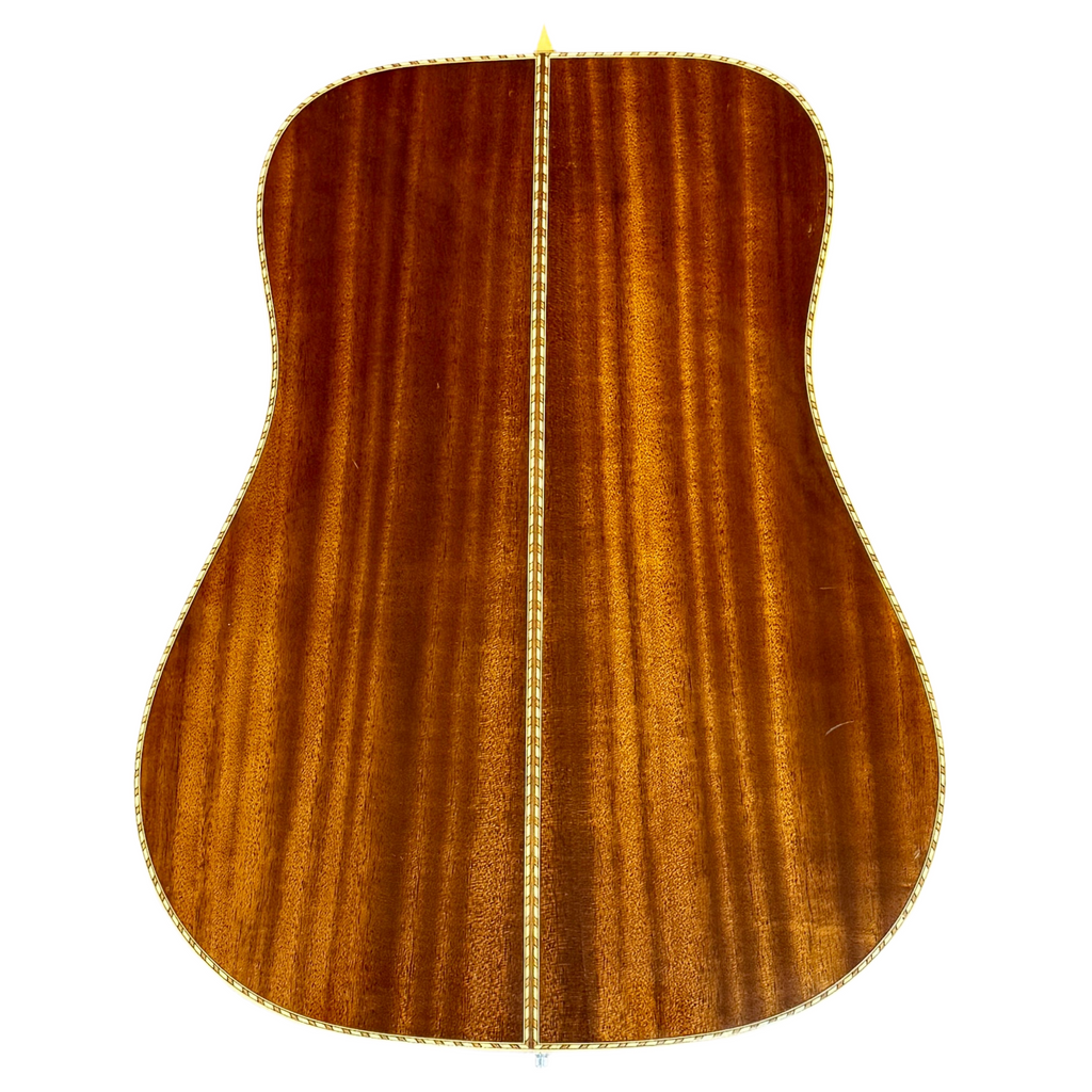 Aria Dreadnought AW-30 Acoustic Guitar w/ Hard Case Back view of a wooden acoustic guitar on a white background