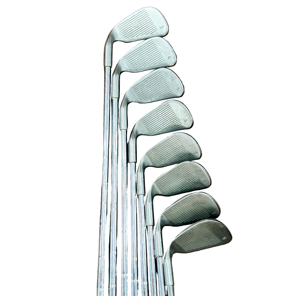 PING EYE 2 Black Dot 8-Piece Iron Set RH Golf Clubs (3-9, W) Set of golf clubs with white grips on a white background