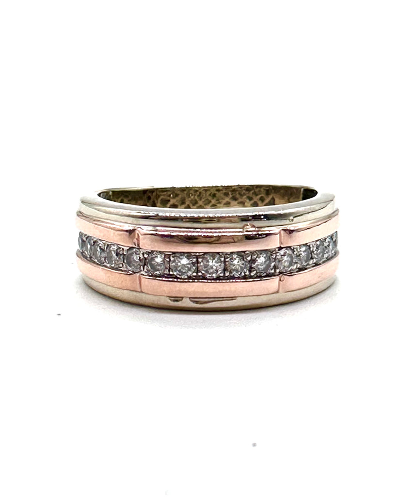 Multi-band ring with diamonds on a white background