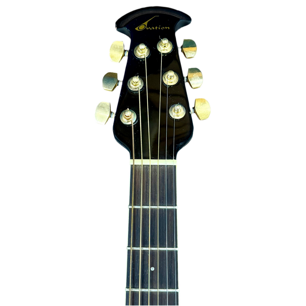 Ovation Celebrity CC24 Acoustic-Electric Guitar headstock with tuning pegs on a white background
