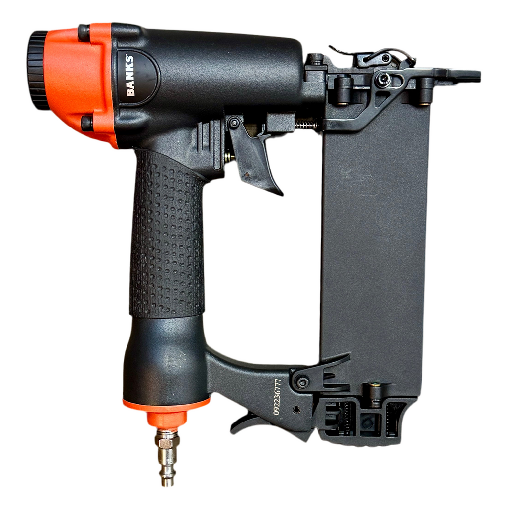 BANKS 18-Gauge 2" Pneumatic Brad Nailer w/ Hard Case (64140) Banks nail gun on a white background