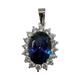 .925 Sterling Silver Oval Deep Blue CZ Halo Pendant Jewelry pendant with blue gemstone and silver frame on a white background
