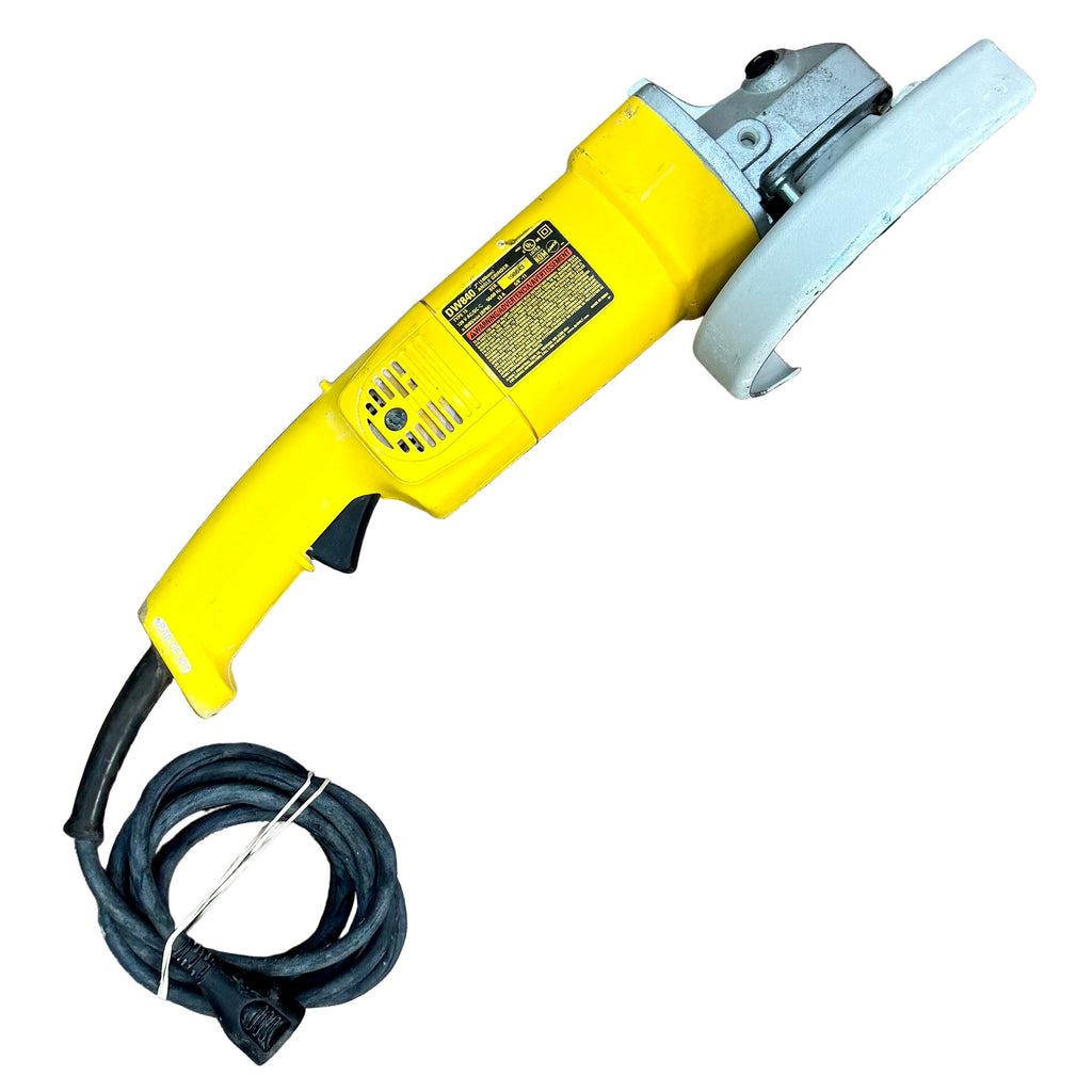 DeWalt 13-Amp 7" Corded Medium Angle Grinder (DW840) Yellow angle grinder on a white background