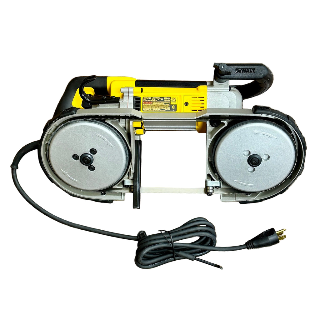 DeWalt 10-Amp 5" Corded Deep Cut Variable Speed Band Saw (DWM120) Double-sided belt sander on a wooden floor