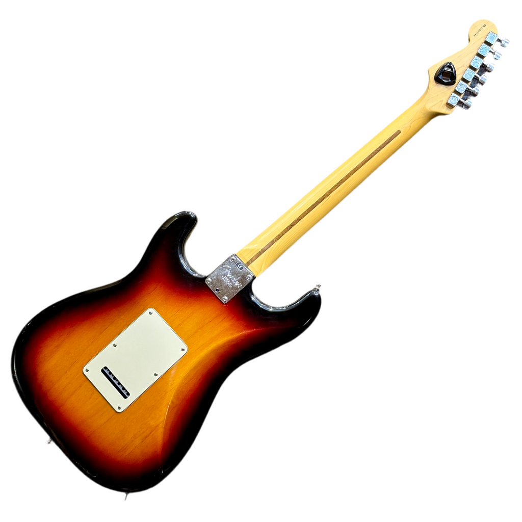 Fender American Stratocaster Electric Guitar Electric guitar with a sunburst finish on a white background