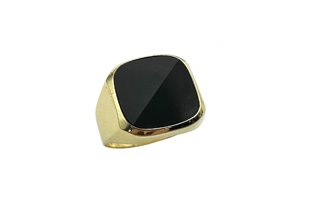 14k Yellow Gold Black Onyx Flat Top Ring