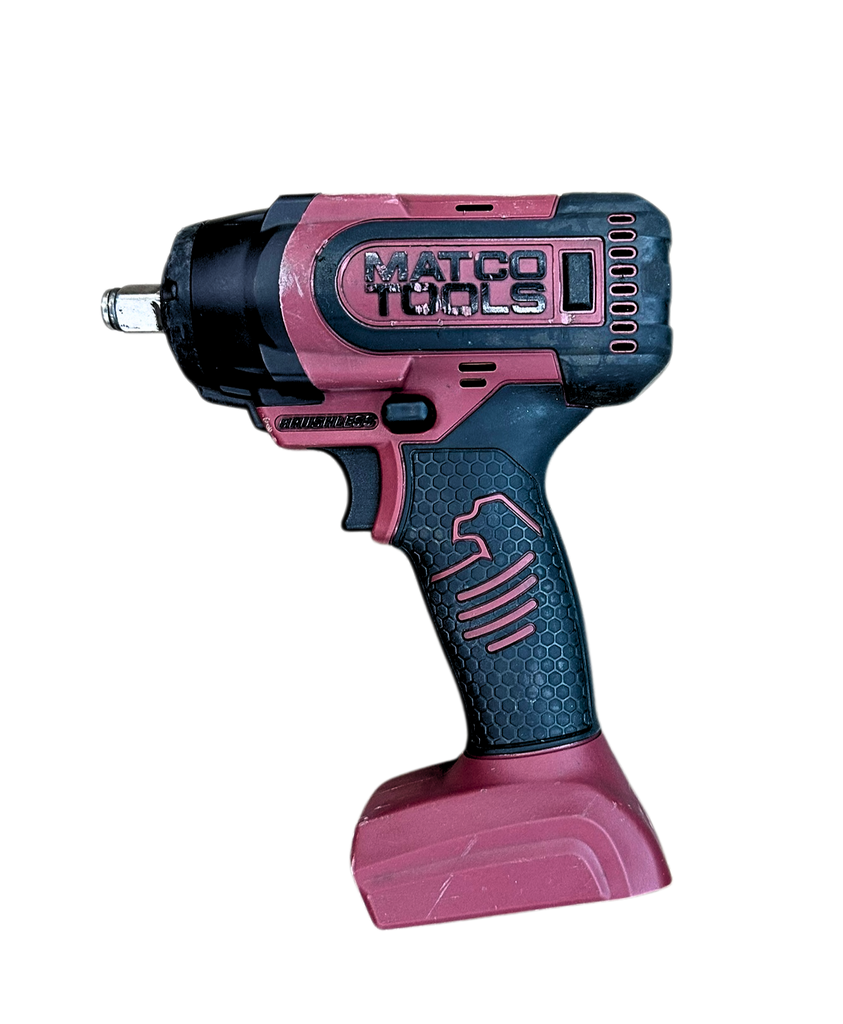 Pink and blue impact wrench with 'Matco Tools' branding on a white background