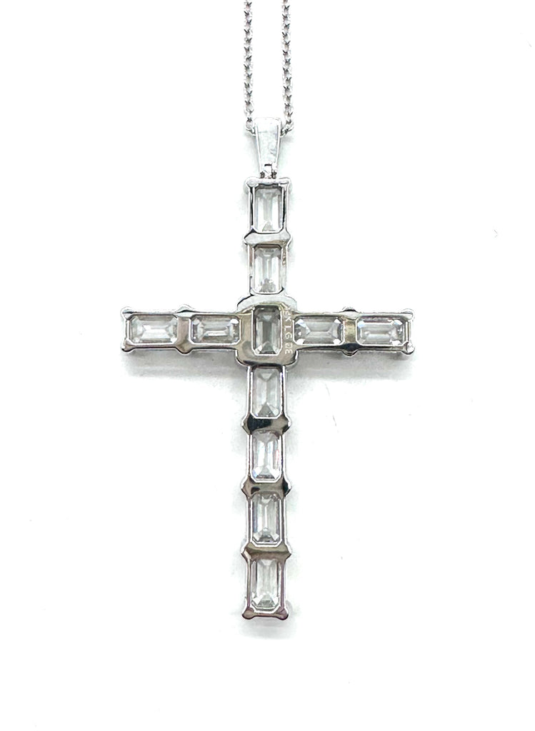 Emerald Cut Lab Diamond Cross Necklace back