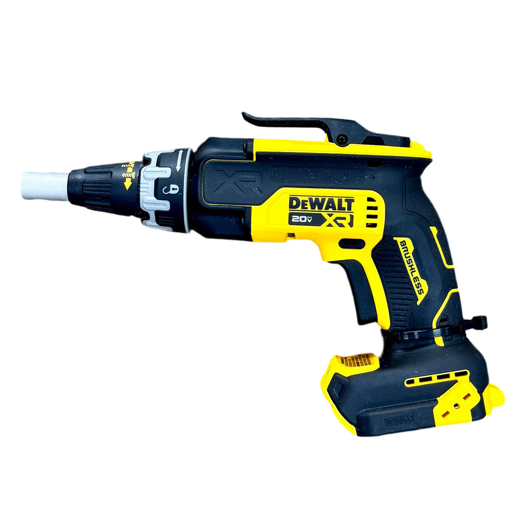 DeWalt 20V MAX XR Cordless Brushless Drywall Screwgun (DCF630) DeWalt power tool on a white background
