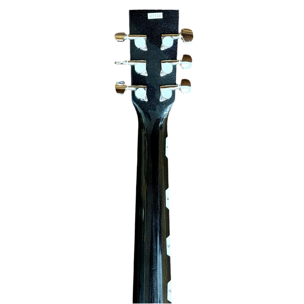 Esteban Celestial Night Limited Edition Acoustic-Electric Guitar Close-up of a guitar neck with headstock on a white background