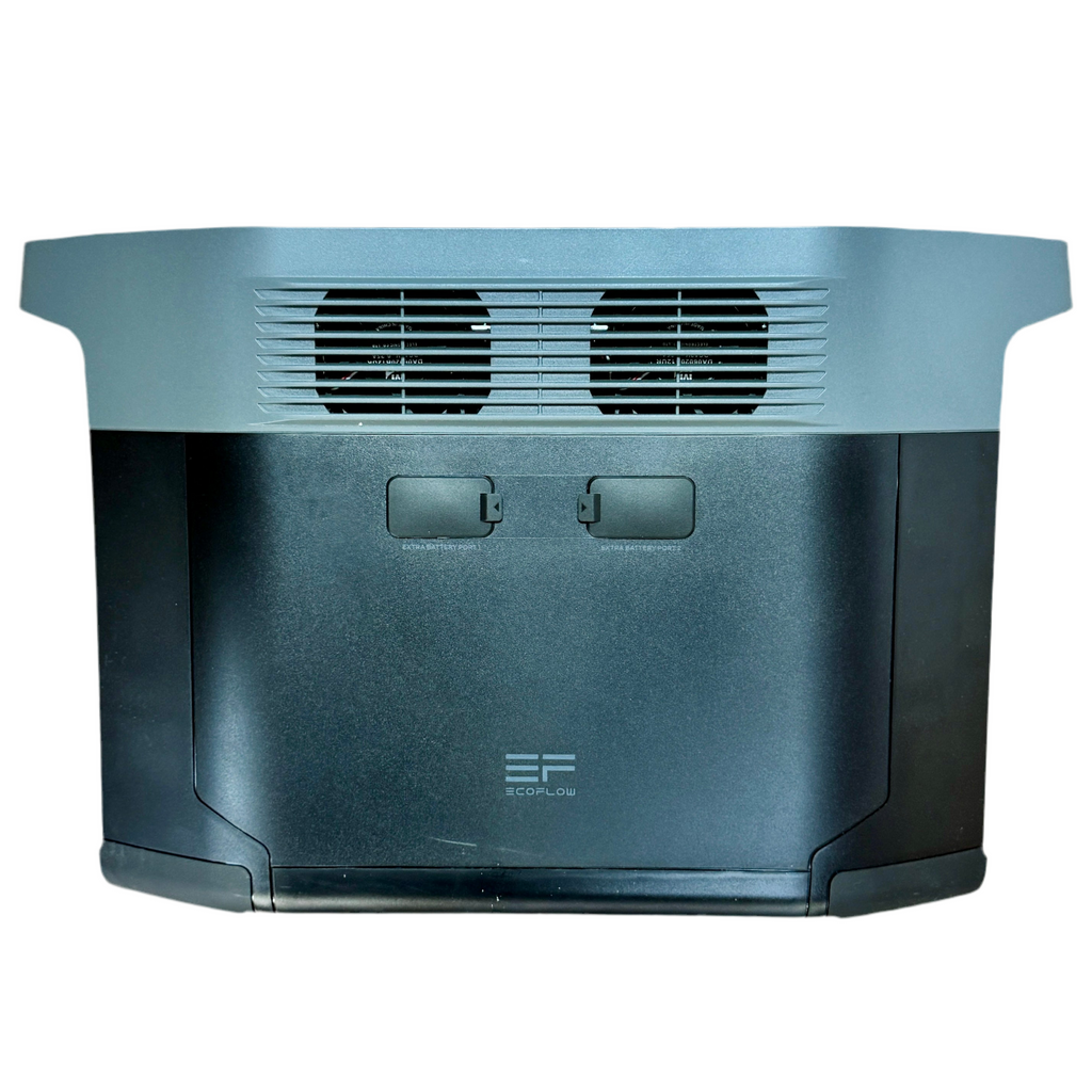 EcoFlow DELTA 2 Max Portable Solar Generator Power Station w/ Solar Panel Back view of a black and gray air purifier with 'EF' logo on a white background