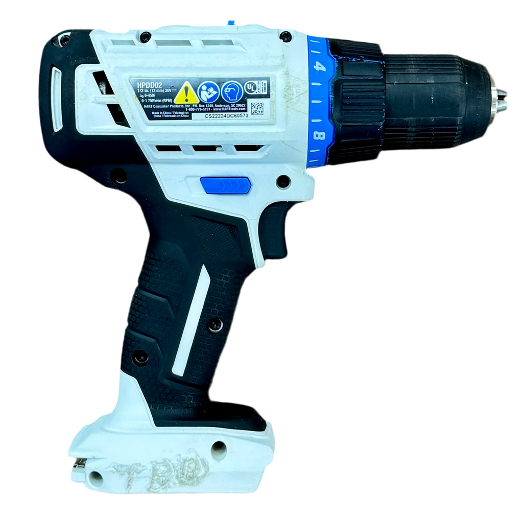 Cordless drill with blue and black design on a white background