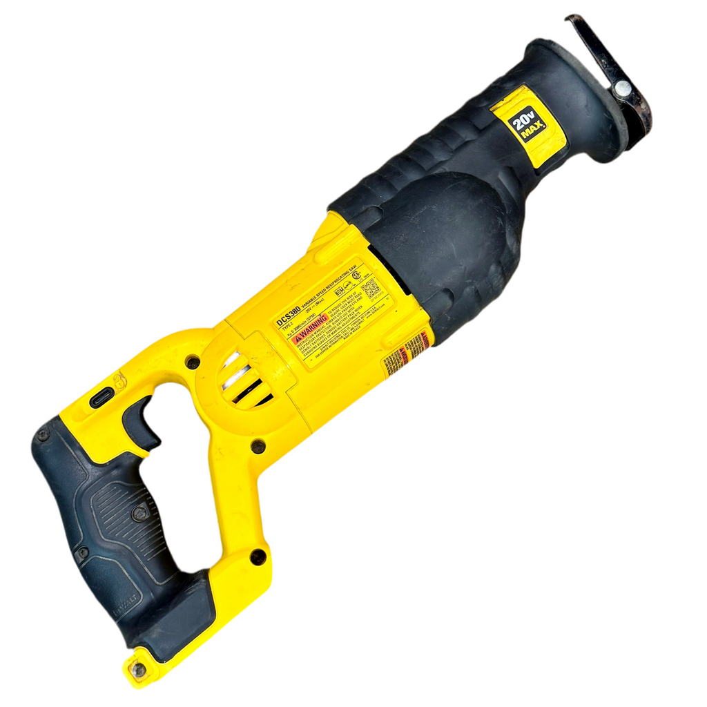 DeWalt 20V MAX 1-1/8" Stroke Cordless Variable Speed Reciprocating Saw w/ Battery (DCS380) Yellow and black reciprocating saw on a white background