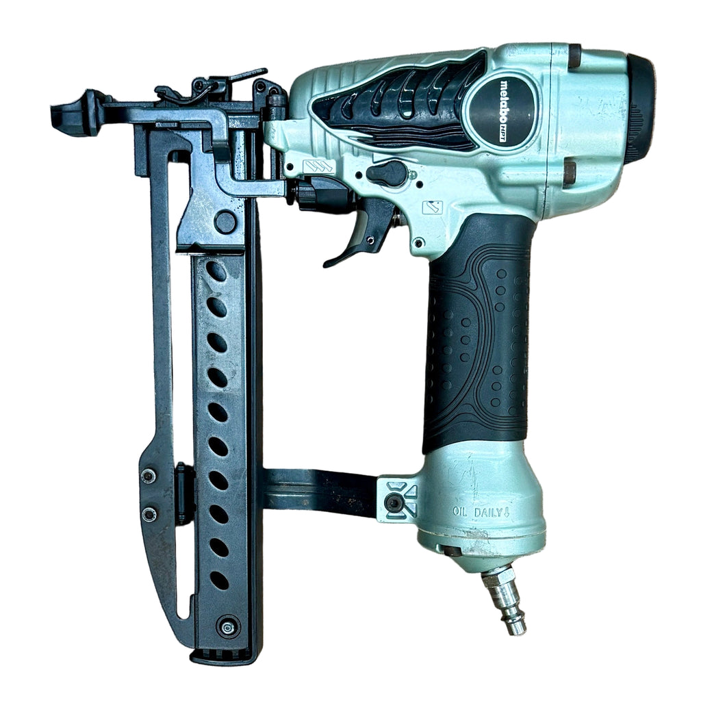 Metabo HPT 18-Gauge 1-1/2" Pneumatic Narrow Crown Stapler (N3804AB3S) Nail gun with a black and silver design on a white background