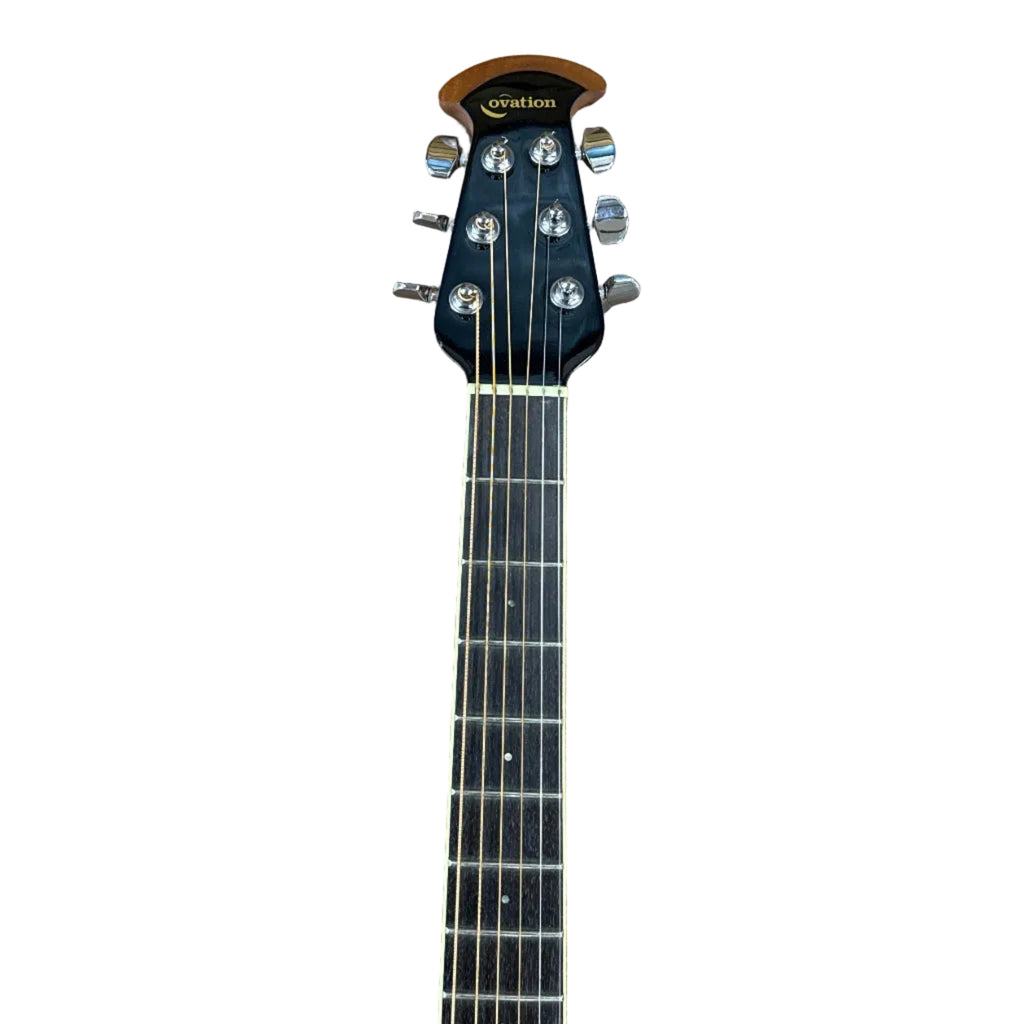 Ovation Celebrity GC057M Acoustic-Electric Guitar w/ Soft Case Guitar headstock with 'ovation' branding on a white background