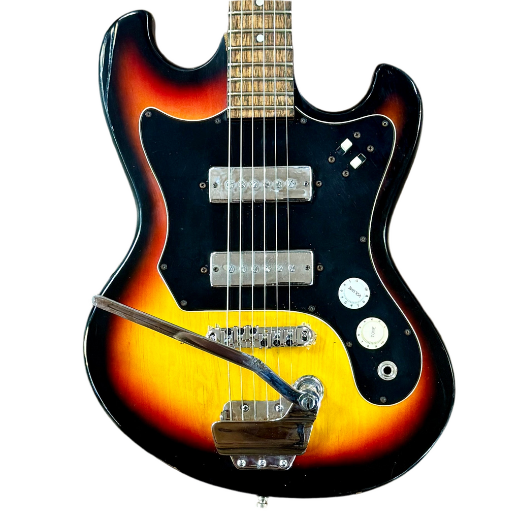 Vintage Global 429 Electric Guitar Electric guitar with a sunburst finish on a white background