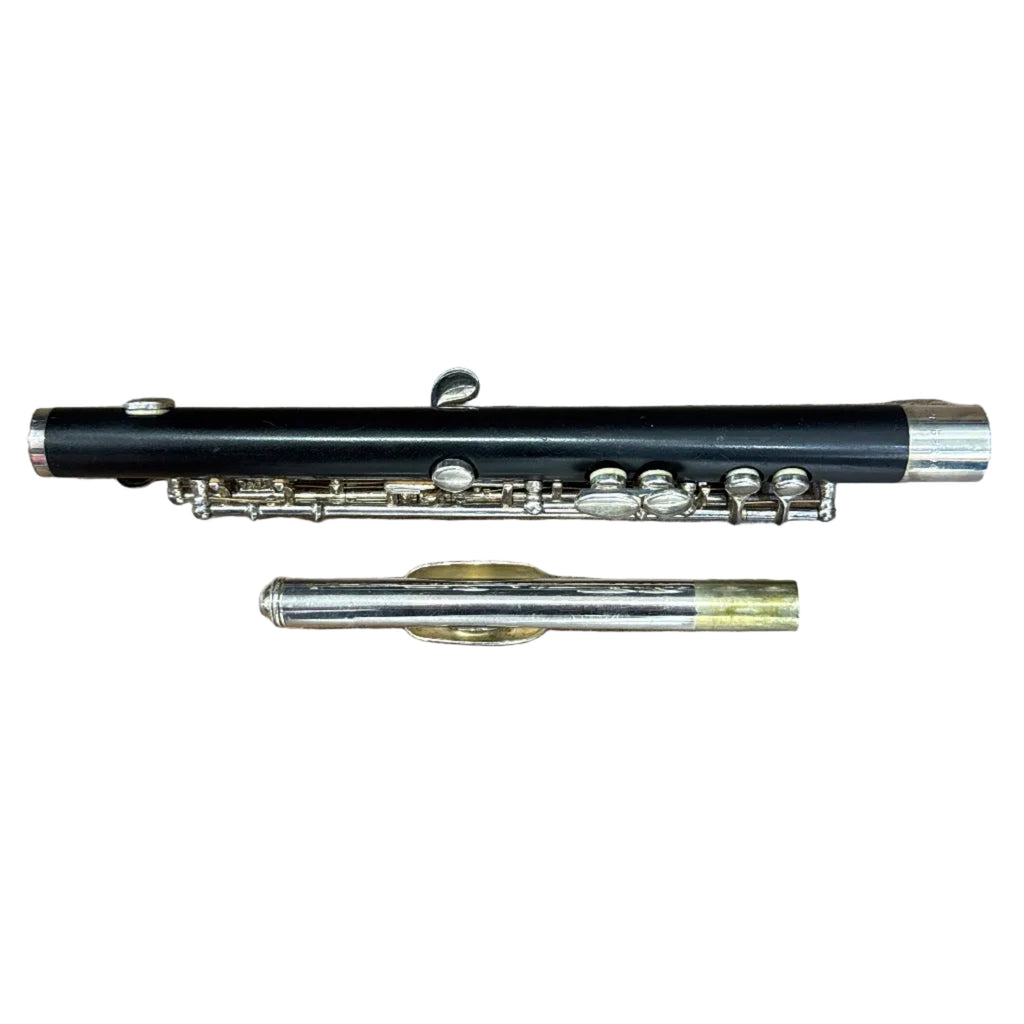 Artley Piccolo w/ Hard Case (Serial # 3952694) Flute with black body and silver keys on a white background