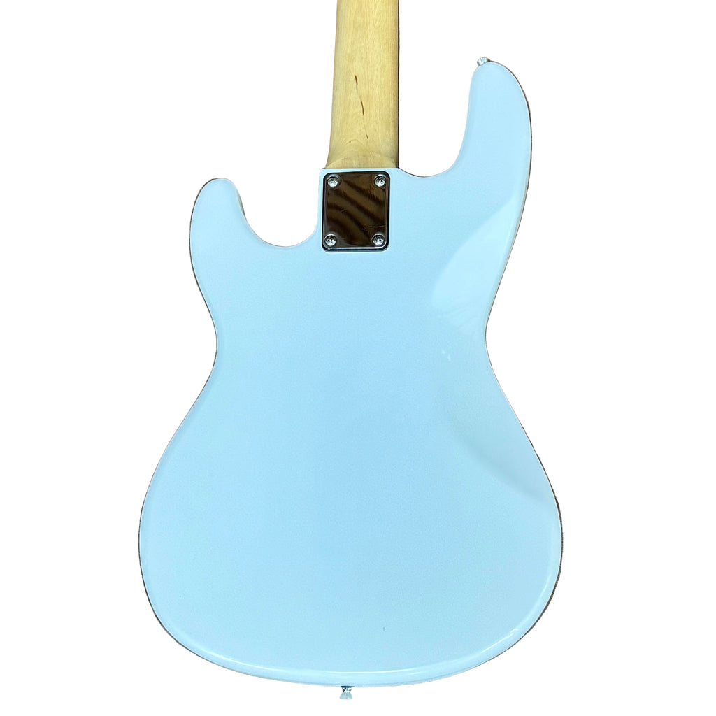 Glarry Precision Bass Style Electric Bass Guitar White electric guitar on a wooden floor