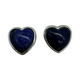 .925 Sterling Silver Framed Blue Lapis Heart Shaped Earrings Heart-shaped earrings with dark blue stones on a white background