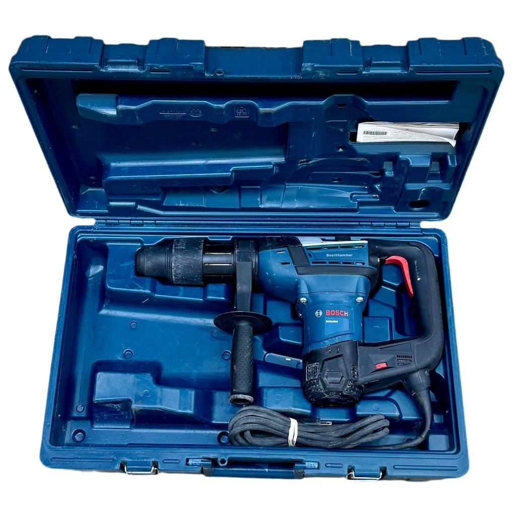 BOSCH 12-Amp 1-9/16" Corded Variable Speed SDS-Max Rotary Hammer Drill w/ Hard Case (RH540M) Bosch drill in a blue case on a white background