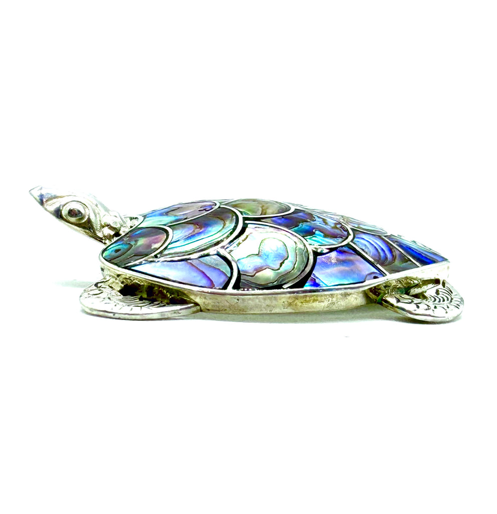 .925 Sterling Silver Pāua Abalone Shell Inlay Turtle Brooch Pin