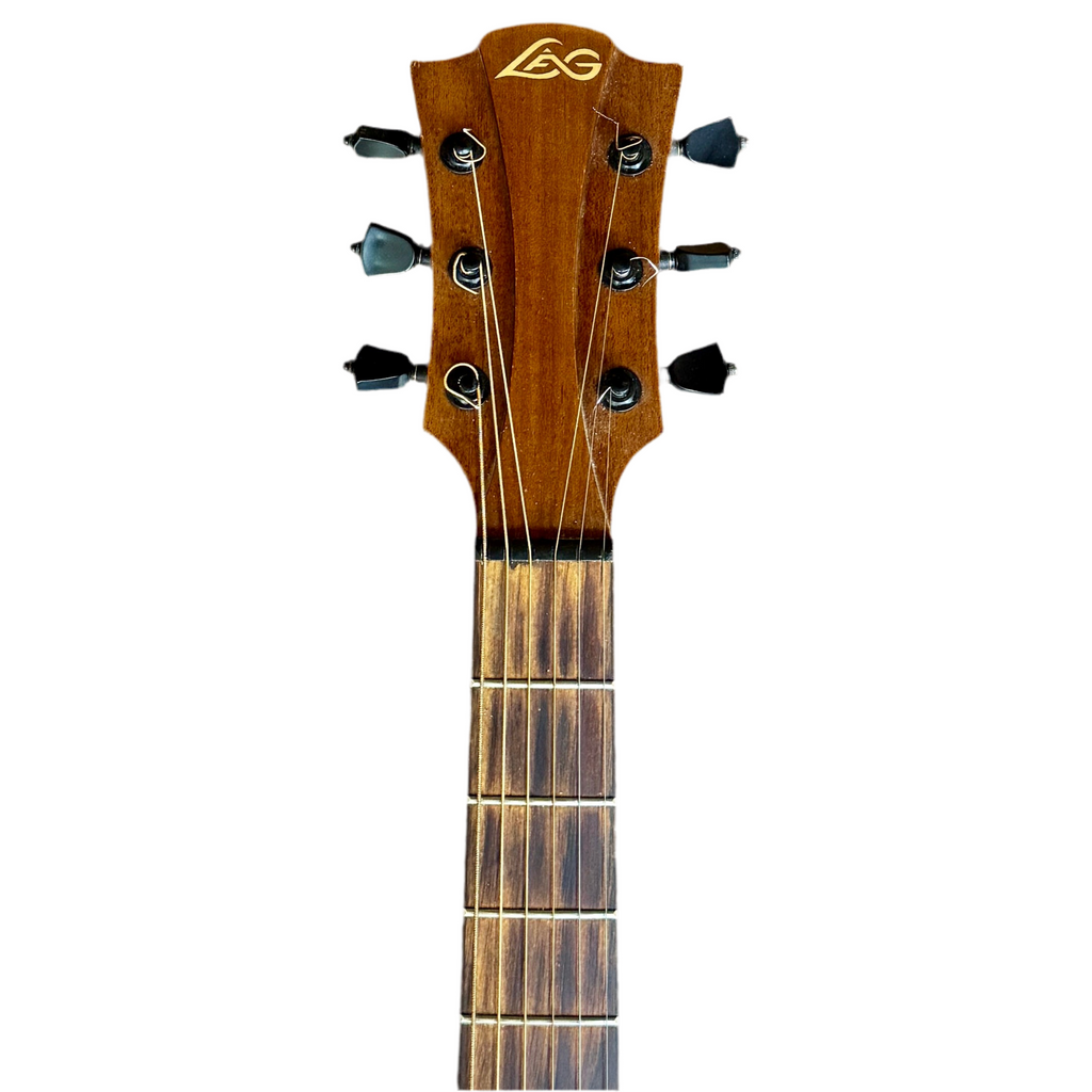 LAG Guitars Tramontane T80ACE Acoustic-Electric Guitar headstock with brand logo on a white background