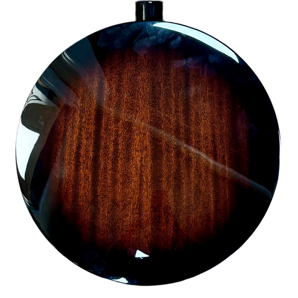 Savannah SB-095 5-String Resonator Banjo w/ Hard Case Round wooden object with a dark finish on a white background