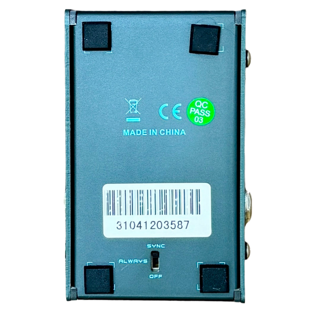 JOYO R-14 ATMOSPHERE Reverb Guitar Effects Pedal Back view of a teal electronic device with certification logos and a barcode on a white background