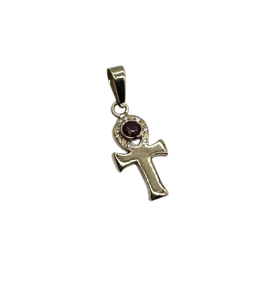 Garnet & Diamond Accent Ankh Pendant